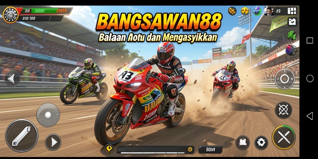 Tampilan gameplay BANGSAWAN88 dengan balapan motor yang adrenalin tinggi.