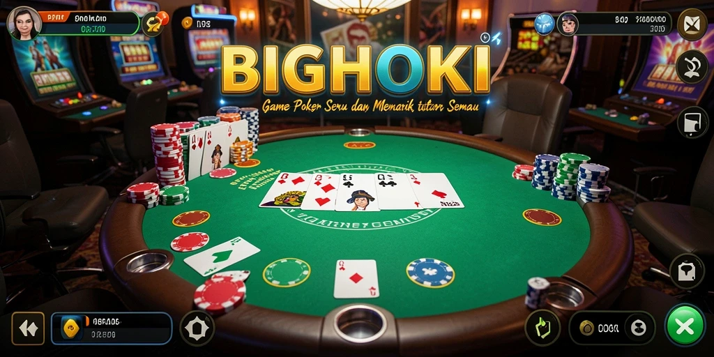 Screenshot gameplay Poker BIGHOKI yang menampilkan suasana meja permainan.