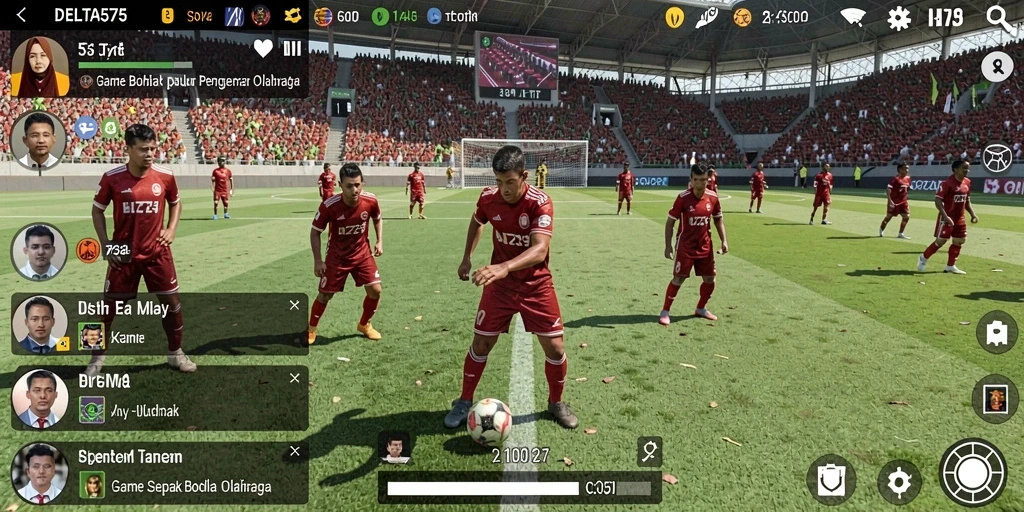 Tampilan gameplay DELTA575 yang mendebarkan dan dinamis di lapangan sepak bola.