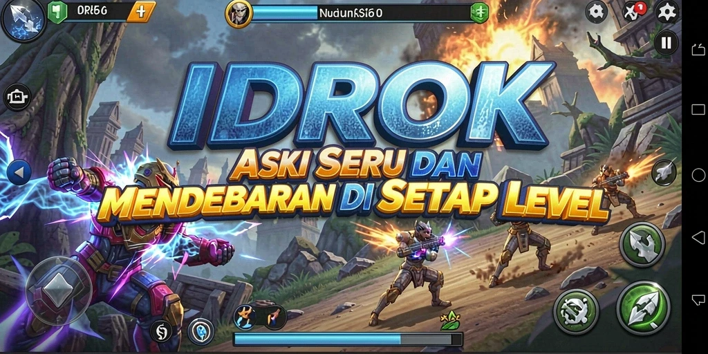 Screenshot utama <strong>IDROK</strong> menampilkan aksi seru gameplay saat melawan musuh.