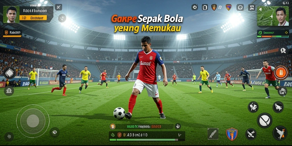 Screenshot gameplay KAKRP menampilkan aksi seru di lapangan sepak bola.