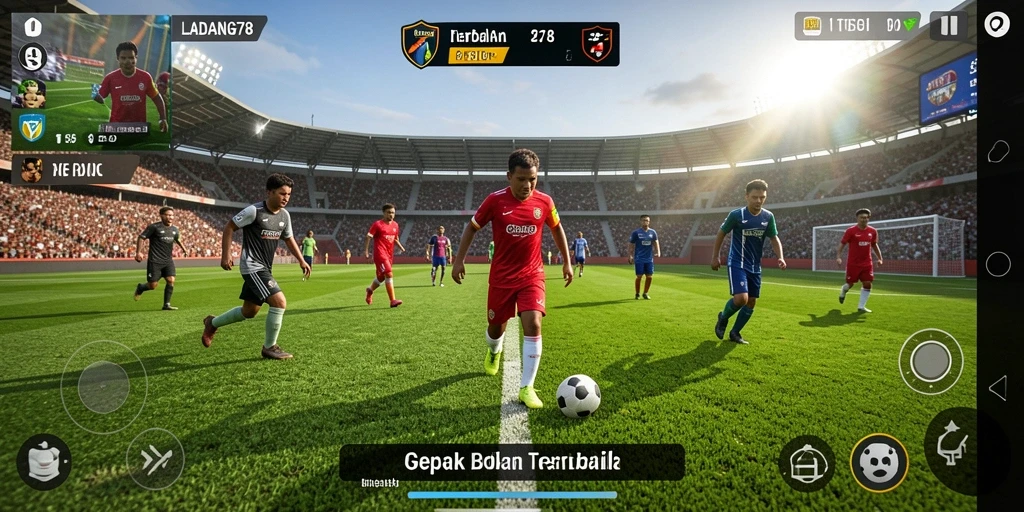 Screenshot gameplay <strong>LADANG78</strong> yang menunjukkan suasana pertandingan sepak bola yang mendebarkan.