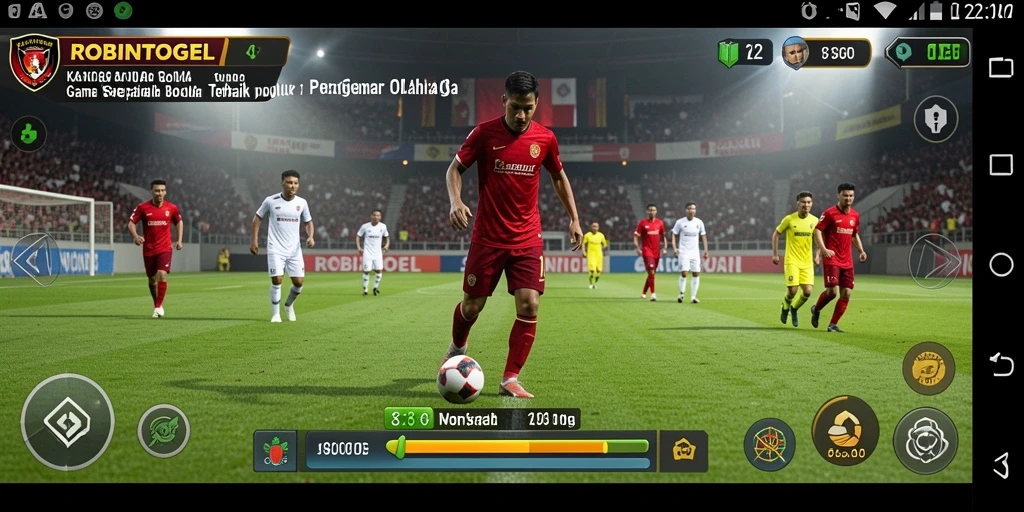 Tampilan utama gameplay ROBINTOGEL yang penuh aksi sepak bola.