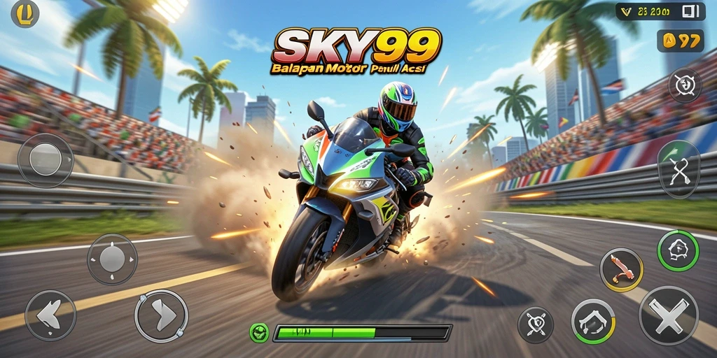 Tampilan gameplay <strong>SKY99</strong> yang menegangkan saat balapan.