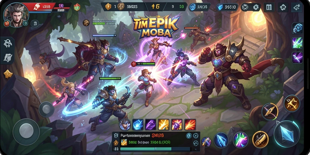 Screenshot gameplay SM605 menampilkan pertarungan tim yang seru.